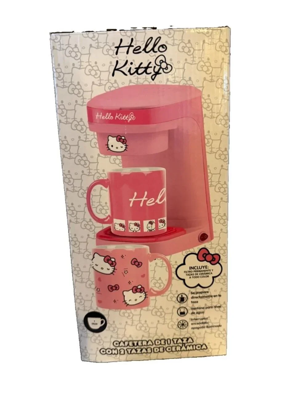 NEW Sanrio Hello Kitty Personal 1 Cup Coffee Maker with 2 Mugs - Pink